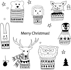 Vector Christmas Greeting Cards with Doodle Animals. 10 Christmas design ideas