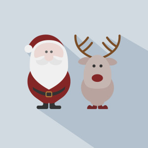 Santa Claus with reindeer on grey background. 10 Christmas design ideas